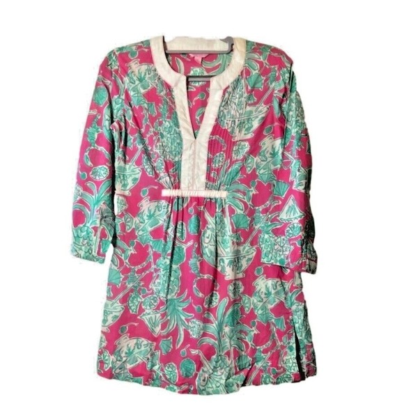 Lilly Pulitzer Dylan Tunic hotty pink scorpion bowl print 3/4 Sleeve‎ Sz XS - Picture 1 of 6